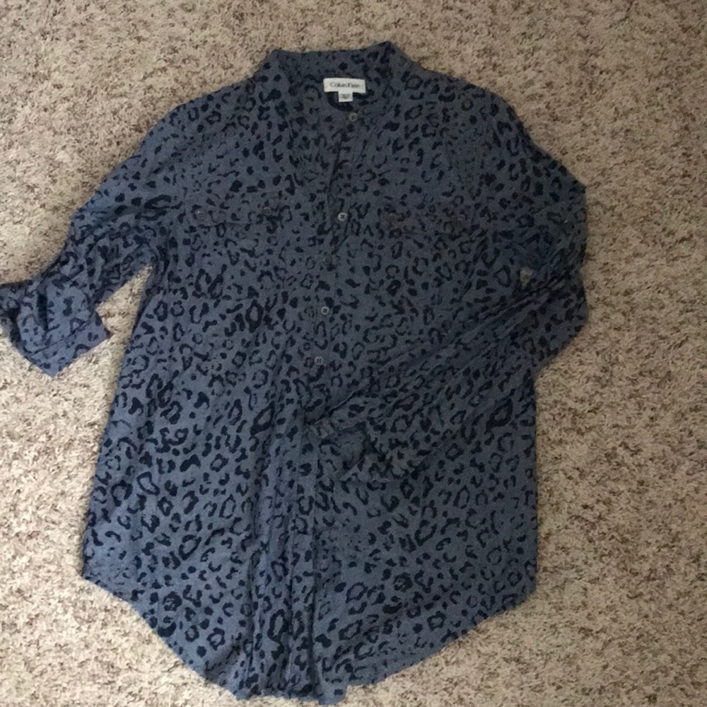 Calvin Klein Navy Blue Leopard Print Shirt
